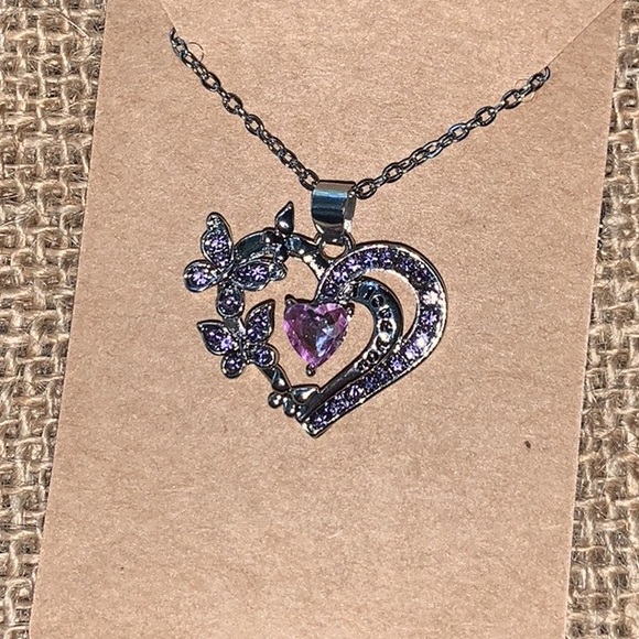 NEW! Silver Heart Pendant Necklace - Purple - Picture 9 of 13